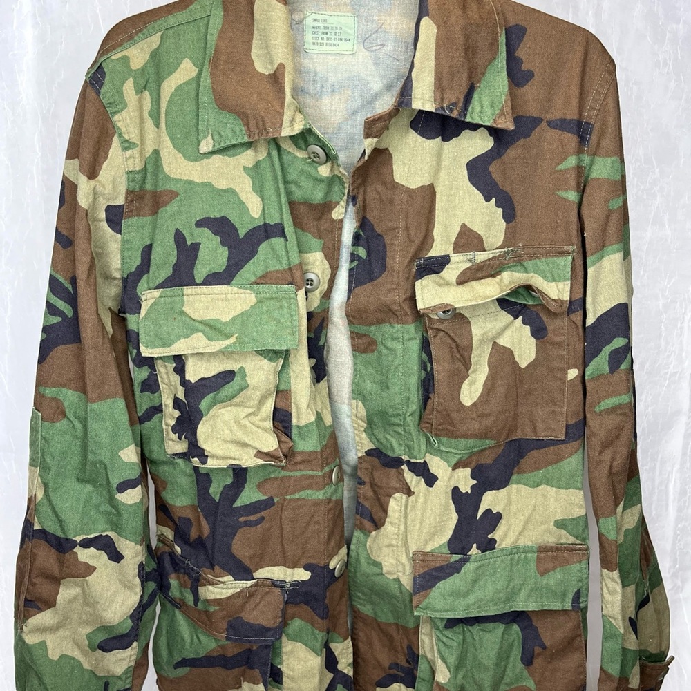 Vtg US Army Issue Combat Woodland Camouflage Field Jacket Coat Mens Small Long - Picture 2 of 13